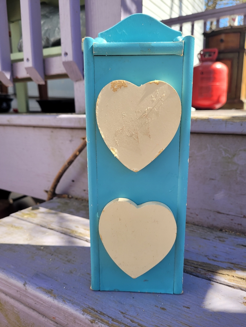 Charming Country Heart Wood Cabinet Farmhouse Cottagecore Tiny Drawers Blue